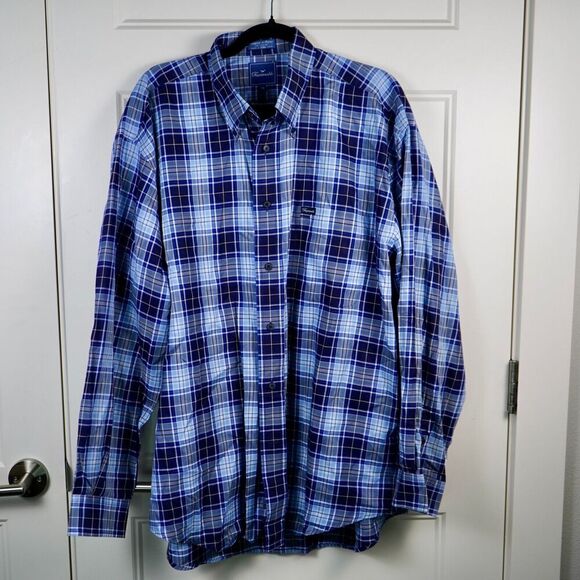 Faconnable Shirt Men’s Long Sleeve Button-Down BLUE Plaid Lightweight SZ XL - Picture 1 of 4
